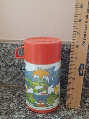 Vintage Red-Top Cartoon Thermos Bottle